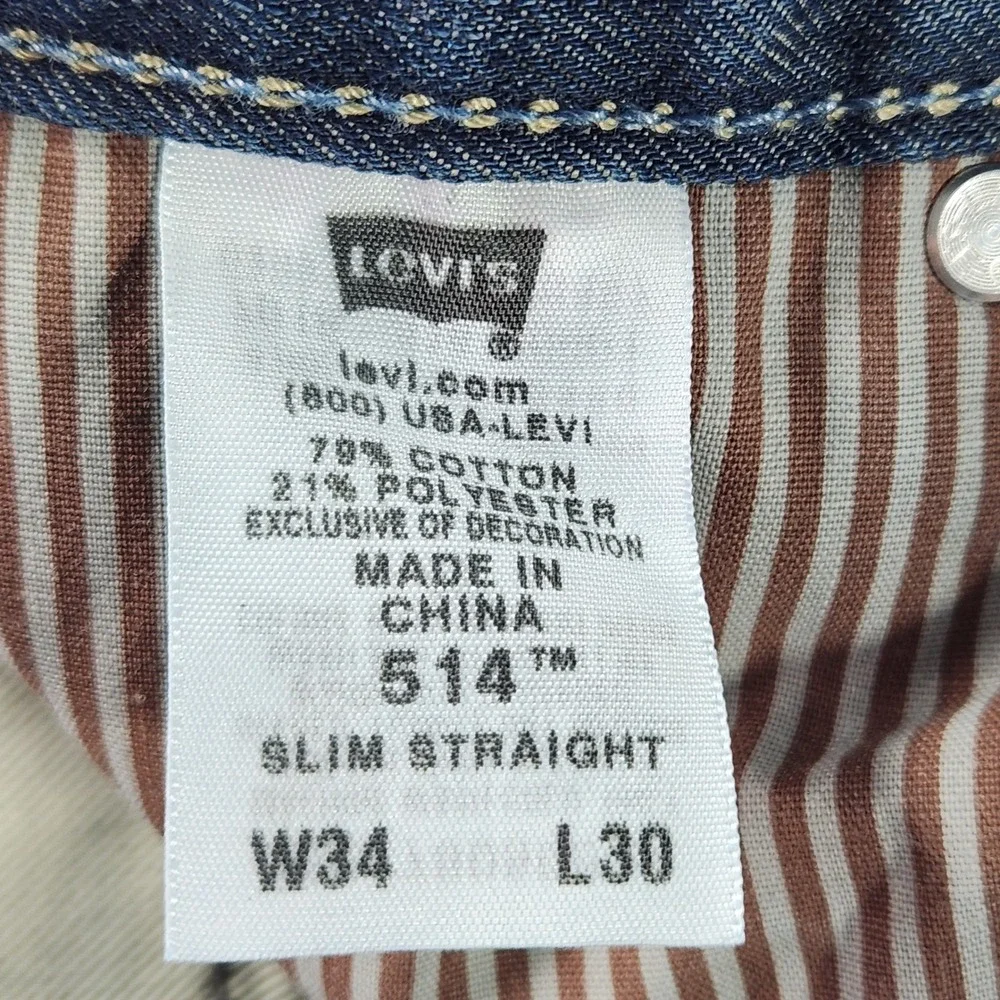 Levis 514 Slim Straight Jeans Mens‎ 34x30 Dark Wash Blue Denim Pants